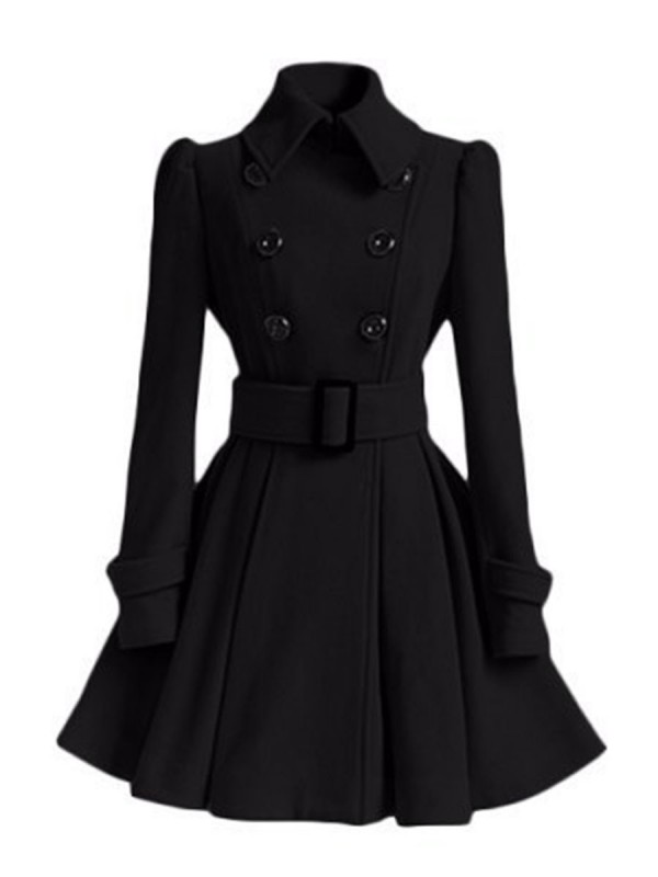 Plus Size Double-Breasted Lapel Belted Pleated Overcoat