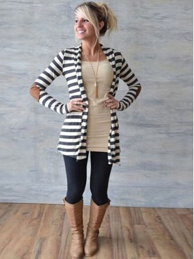 Patchwork Stripe Wrapped Long Sleeve Cardigan