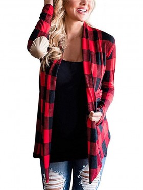 Plaid Patchwork Wrapped Long Sleeve Cardigan