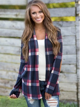 Plaid Patchwork Wrapped Long Sleeve Cardigan