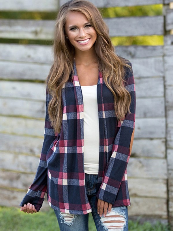 Plaid Patchwork Wrapped Long Sleeve Cardigan