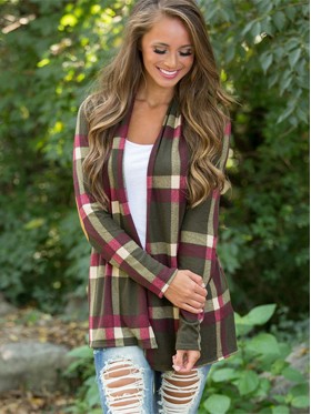 Plaid Patchwork Wrapped Long Sleeve Cardigan