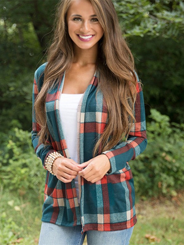 Plaid Patchwork Wrapped Long Sleeve Cardigan