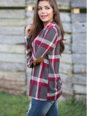 Plaid Patchwork Wrapped Long Sleeve Cardigan