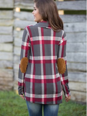 Plaid Patchwork Wrapped Long Sleeve Cardigan