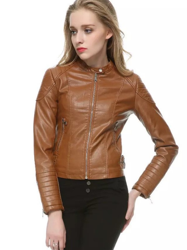 PU Zipper Pocket Plain Jacket