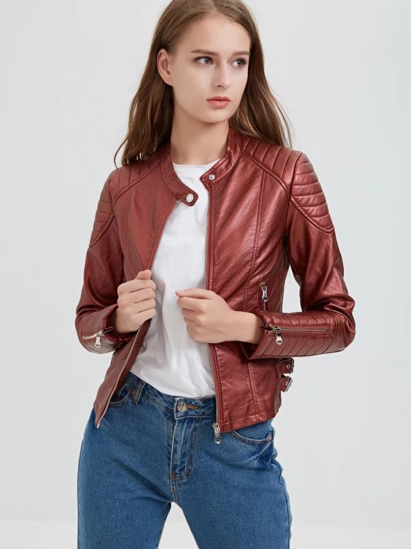 PU Zipper Pocket Plain Jacket