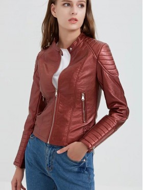 PU Zipper Pocket Plain Jacket