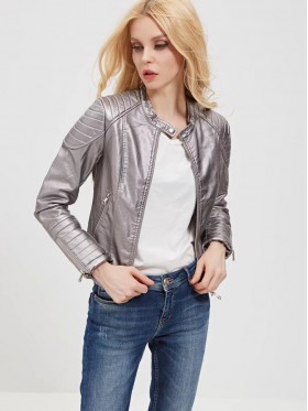 PU Zipper Pocket Plain Jacket