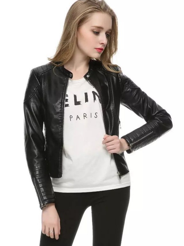 PU Zipper Pocket Plain Jacket