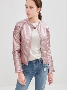 PU Zipper Pocket Plain Jacket