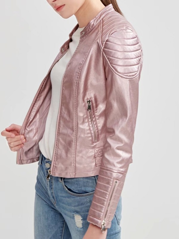 PU Zipper Pocket Plain Jacket