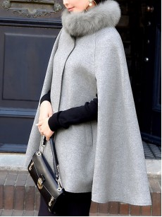 Faux Fur Collar Hidden Button Sleeveless Cape