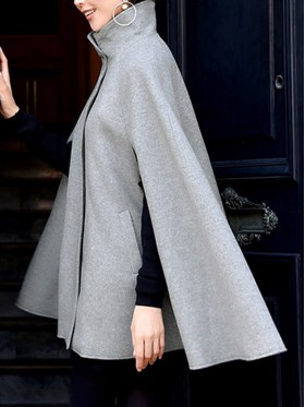 Faux Fur Collar Hidden Button Sleeveless Cape