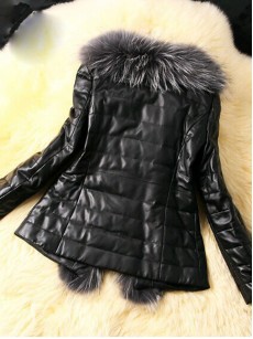 Faux Fur Patchwork PU Pocket Jacket