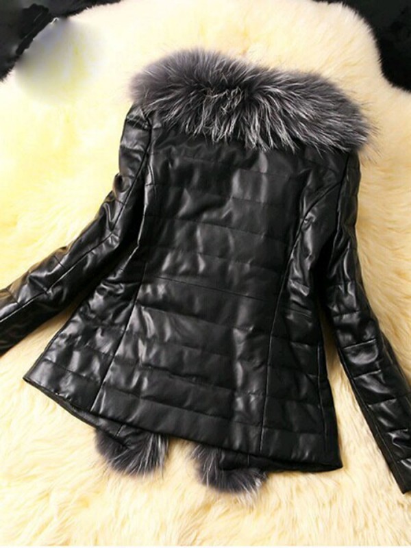 Faux Fur Patchwork PU Pocket Jacket