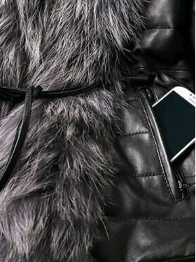 Faux Fur Patchwork PU Pocket Jacket