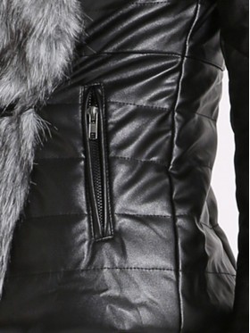 Faux Fur Patchwork PU Pocket Jacket