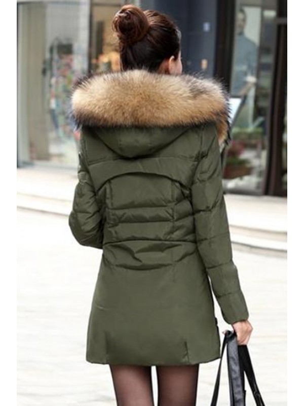 Hooded Zipper Solid Color Pocket Overcoat