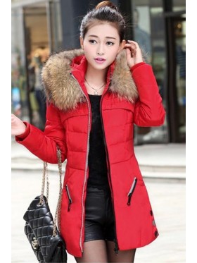 Hooded Zipper Solid Color Pocket Overcoat