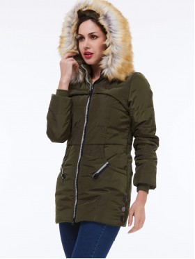 Hooded Zipper Solid Color Pocket Overcoat