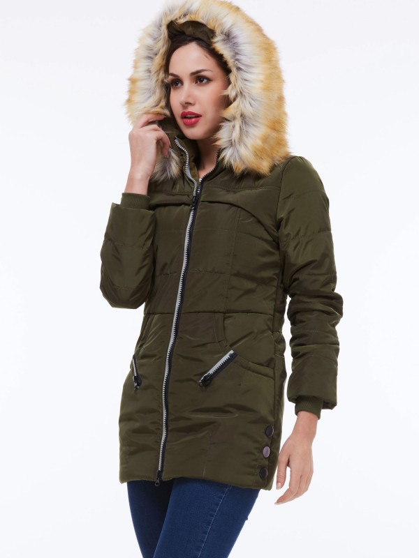 Hooded Zipper Solid Color Pocket Overcoat