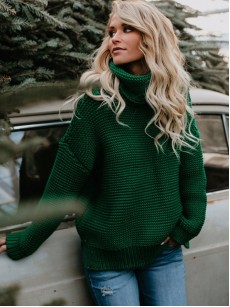 Loose Plain Turtleneck Pullover Sweater