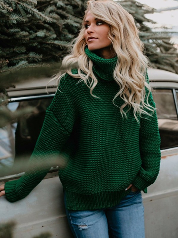 Loose Plain Turtleneck Pullover Sweater