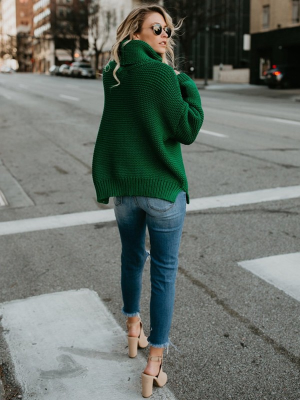 Loose Plain Turtleneck Pullover Sweater