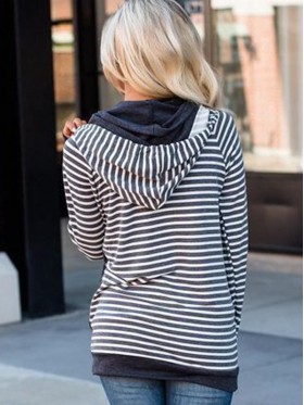 Stripe Pocket Color Block Loose Women's Hoodie