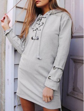 Lace-Up Long Sleeve Buckle Women's Hoodie