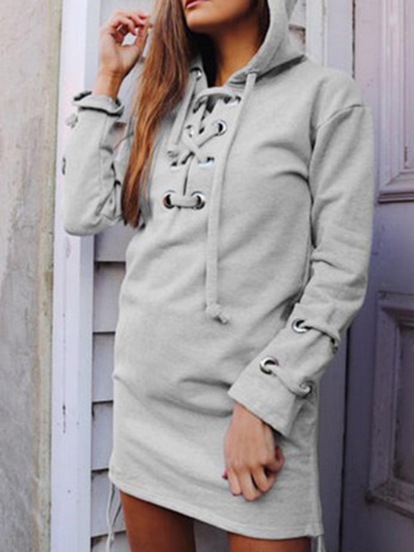 Lace-Up Long Sleeve Buckle Women's Hoodie