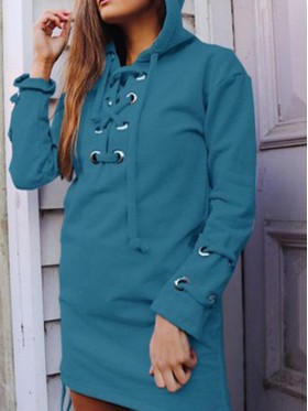 Lace-Up Long Sleeve Buckle Women's Hoodie