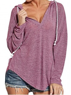 Drop Shoulder V-Neck Plain Loose Women's Hoodie