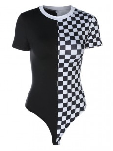 Plaid Color Block Patchwork Women's Bodysuit