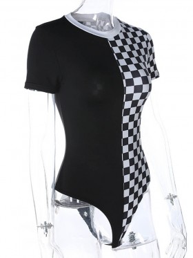 Plaid Color Block Patchwork Women's Bodysuit