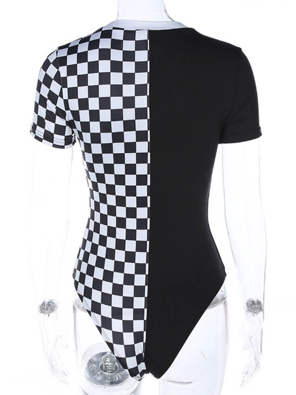 Plaid Color Block Patchwork Women's Bodysuit