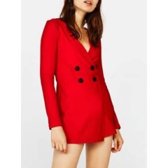 Double Breasted V-Neck Women's Blazer Rompers