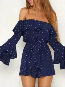 Polka Dots Flounce Strapless Women's Rompers