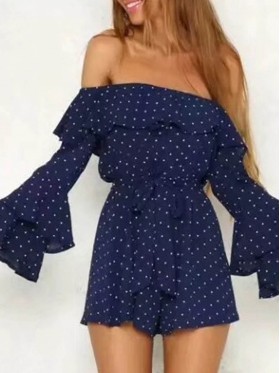 Polka Dots Flounce Strapless Women's Rompers