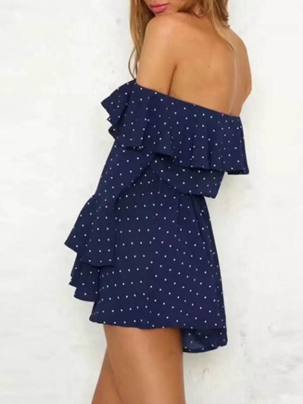 Polka Dots Flounce Strapless Women's Rompers