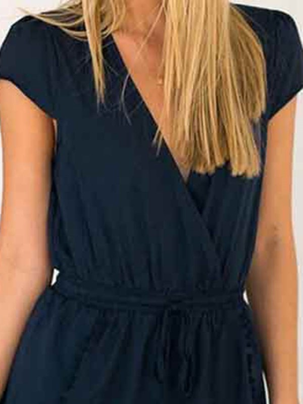 Fringe V-Neck Plain Blouson Women's Rompers