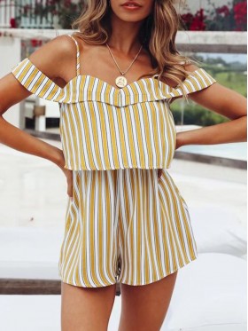 Stripe Loose Spaghetti Strap Women's Rompers