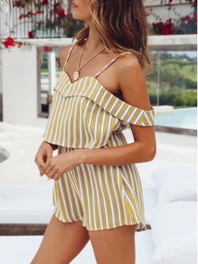 Stripe Loose Spaghetti Strap Women's Rompers