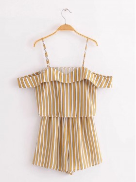 Stripe Loose Spaghetti Strap Women's Rompers