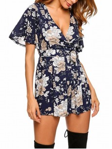 Floral Print Blouson Women's Rompers