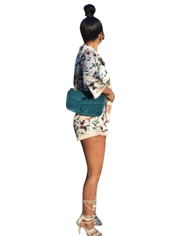 Floral Print Lapel Women's Rompers