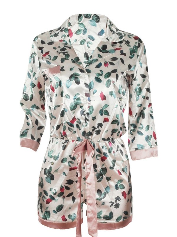 Floral Print Lapel Women's Rompers