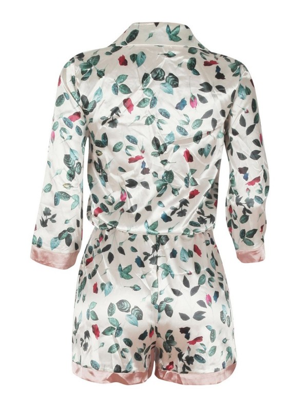 Floral Print Lapel Women's Rompers