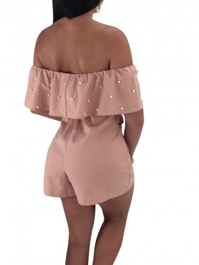 Flounce Lace-Up Pearl Bead Women's Rompers